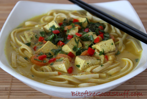 Malaysian Coconut Noodle Soup with Smoked Tofu