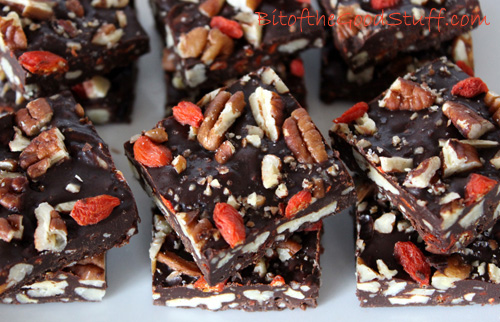 Coconut Chocolate Bark with Goji Berries and Pecans
