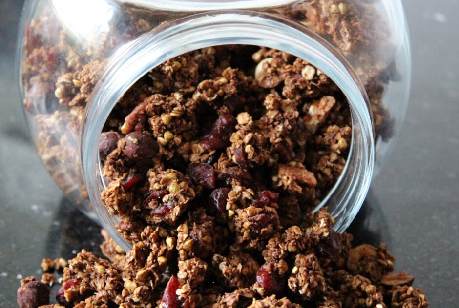 Chocolate Hazelnut Granola Clusters in Jar