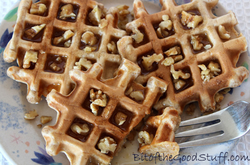Vegan Waffles with walnuts and maple syrup