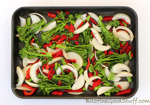 Tenderstem, red pepper and onion for roasting