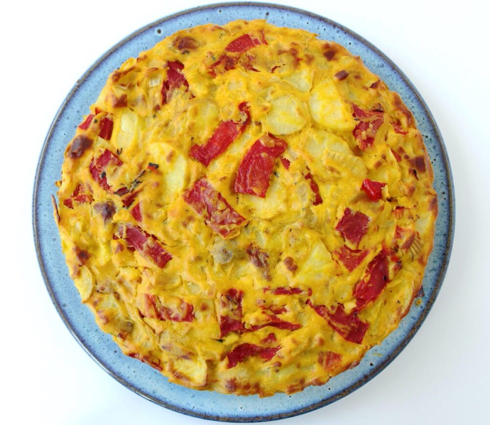 Vegan Spanish Omelette with Roasted Red Pepper 