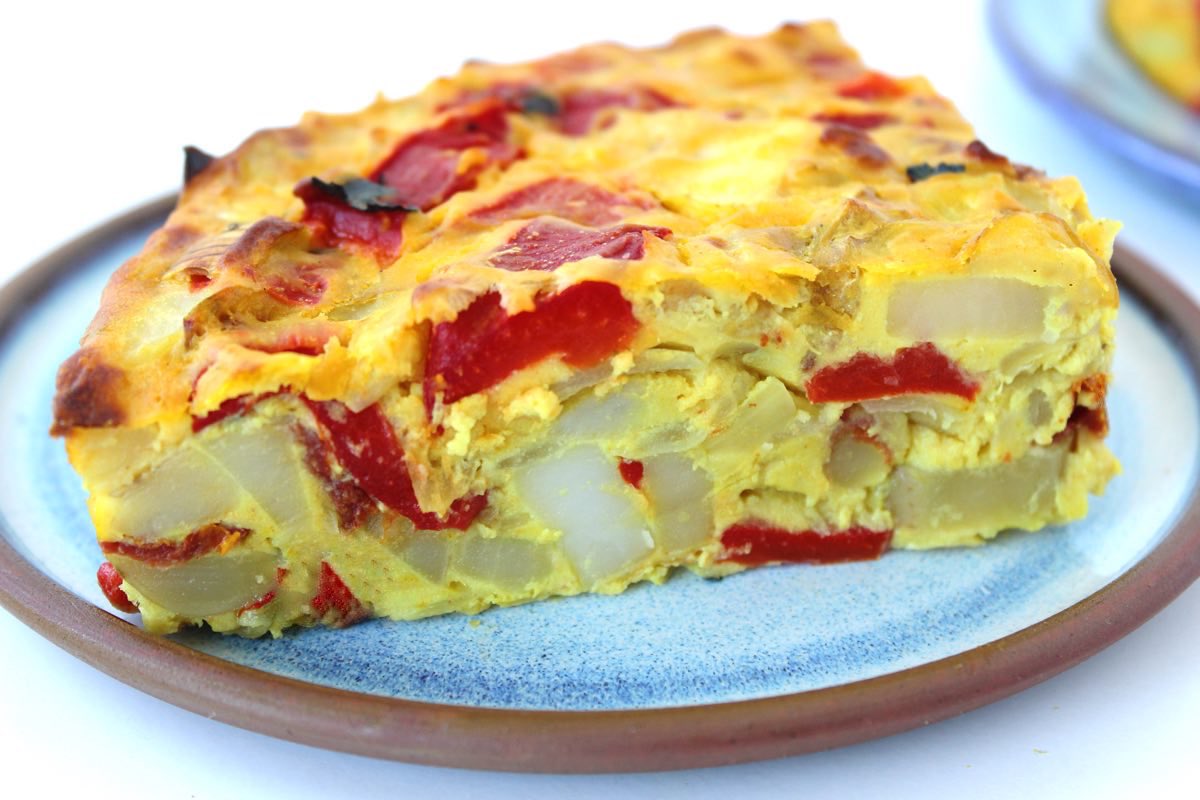 Vegan Spanish Omelette with Roasted Red Pepper and Sun-Dried Tomato