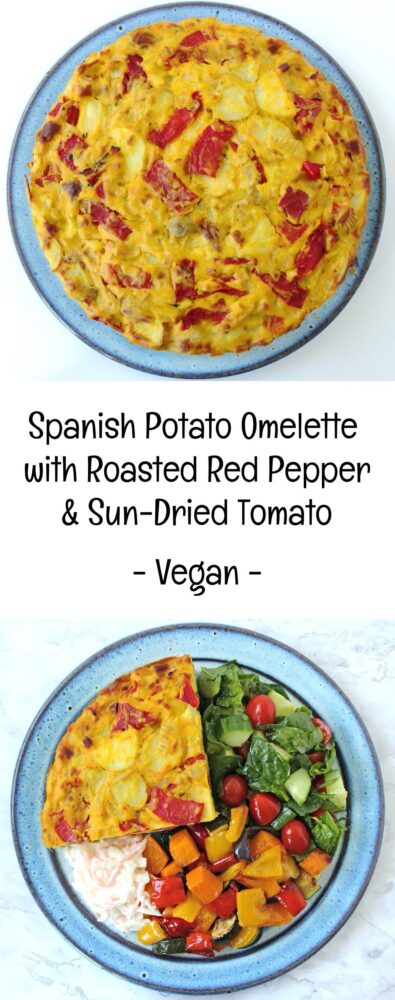 Vegan Spanish Potato Omelette with Roasted Red Pepper and Sun-Dried Tomato