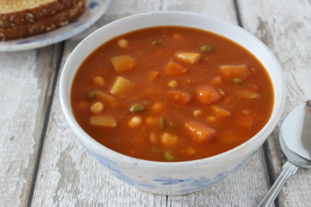 Canned Vegetable Soup with a Protein Boost