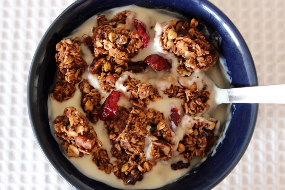 Chocolate Hazelnut Granola Clusters with Cranberries