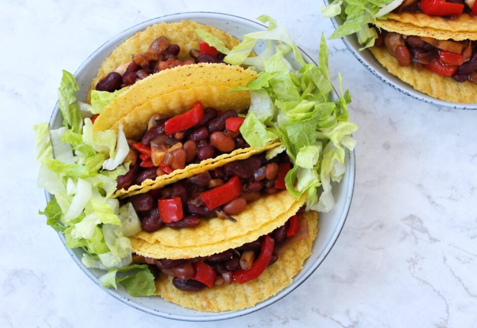Mexican Beans in Crunchy Taco Shells