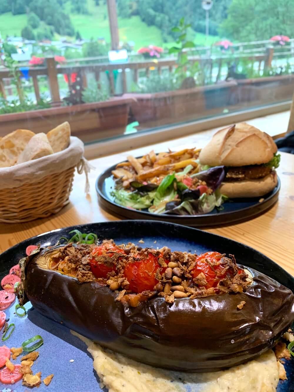 Our vegan evening meal at Le Carnotzet, Les Contamines, France