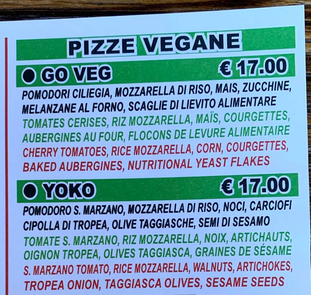 Vegan pizzas on the menu at L’angolo di Mel, La Courmayeur, Italy